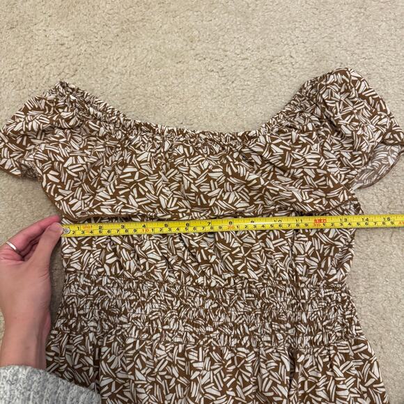 Old Navy Sleeveless Ruffle Smocked Waist Maxi Dress Tropical Beach Brown White - Picture 6 of 7